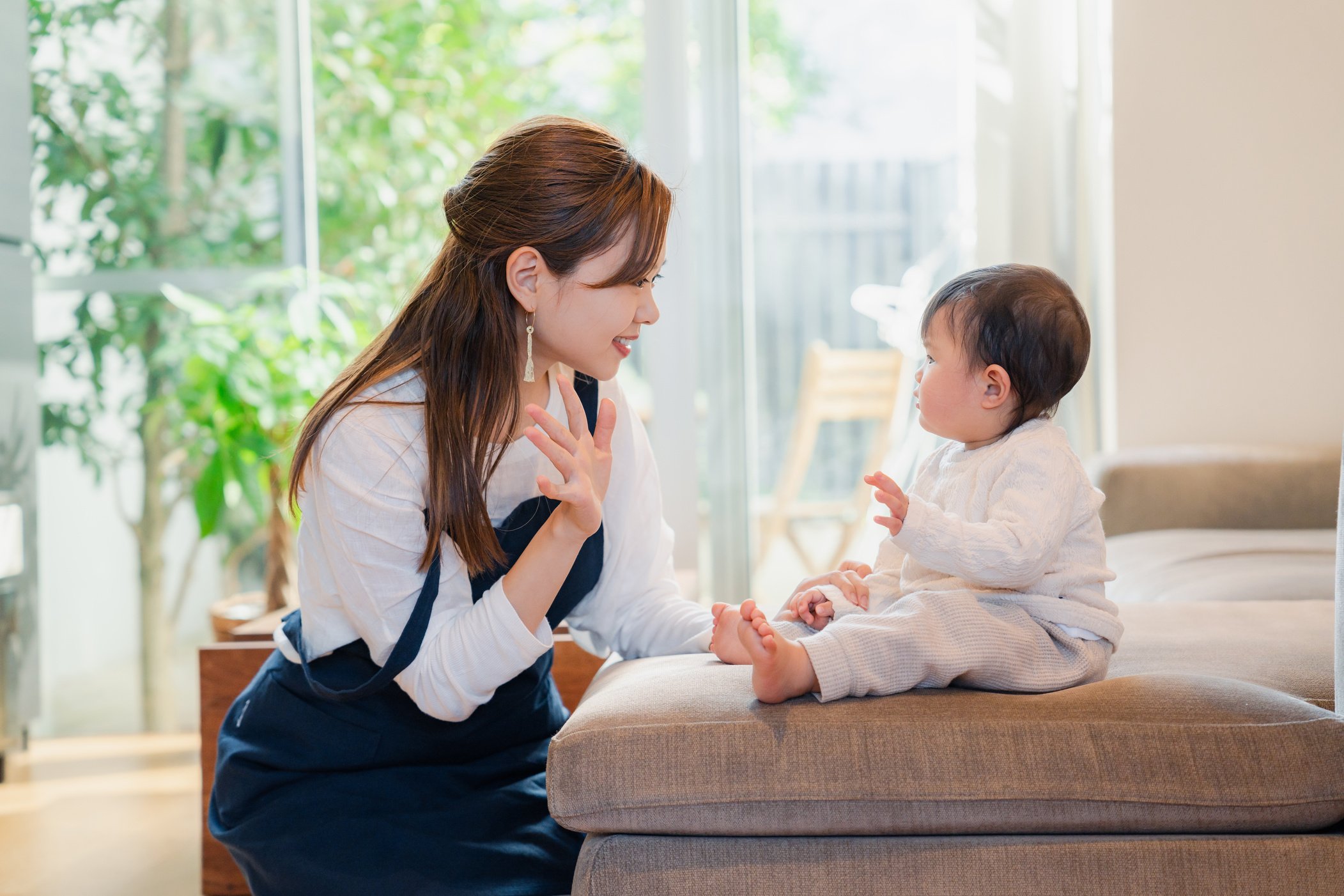 Babysitter taking care of baby